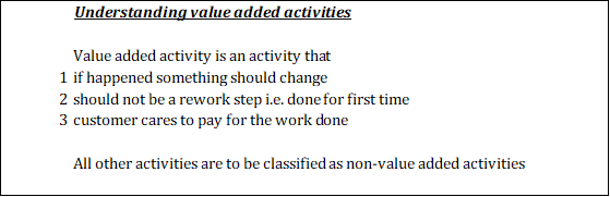 Understanding value added activities Value added activity is an activity that 1 if happened something should change 2 should
