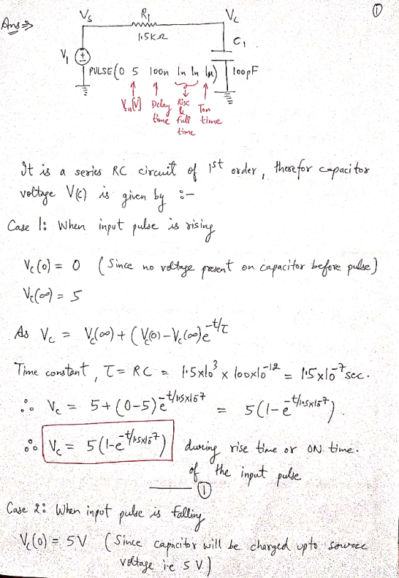ISkA PuLSE(o 5 l0on loopF Ric ime fl? time Ot is a seriks KC creuit ef t rder, hefer esefor osdey VCn Casel: When Input ,ulse