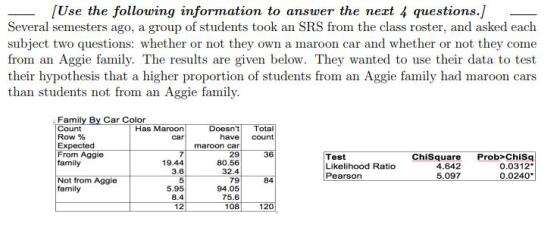 Use the following information to answer the next 4 questions./ Several semesters ago, a group of students took an SRS from th
