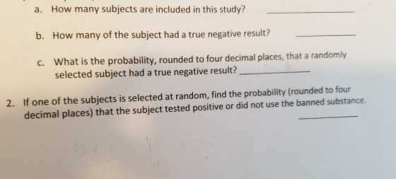 How many subjects are included in this study? a. b. How many of the subject had a true negative result? What is the probabili