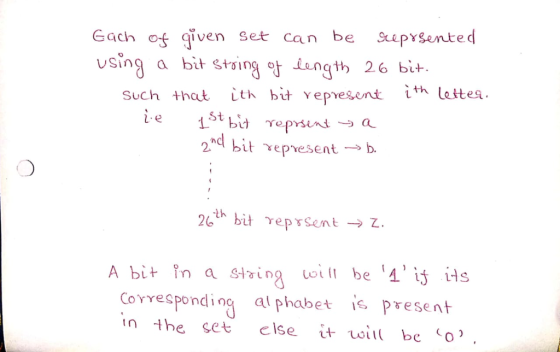 Sceprsented be Gach of qiven Set Can using a bit sting ofength 26 bit ith Lettea ith bit Yepvesent SUch thaut 15t bit Teprsin