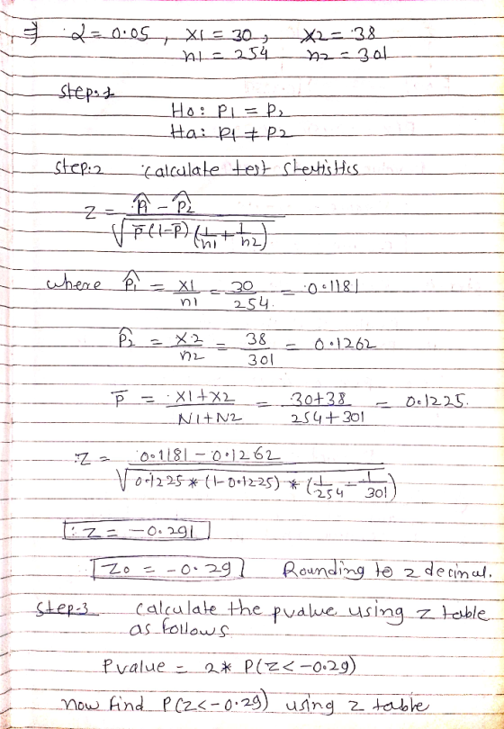 2 2 38 のレ 0:181 -0,126し 254 30! cLers Calcalale the pvalue using z hoble Im as olow