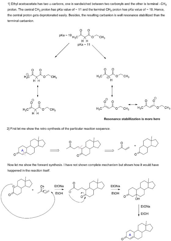 11 Ethyl acetoacetate has two α-carbons. one is sandwiched between two carbonyls and the other is terminal-CH3 proton. The ce