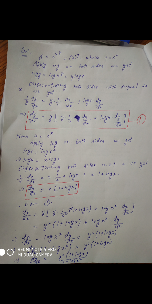 Sol: Appa 1o9 z obese 니 Y. 4 X. Now, u x s) /ogy :. Х.loax. x. 2) 800m ( REDMİ NOTE 5 PRO MI DUAL CAMERA ) dy