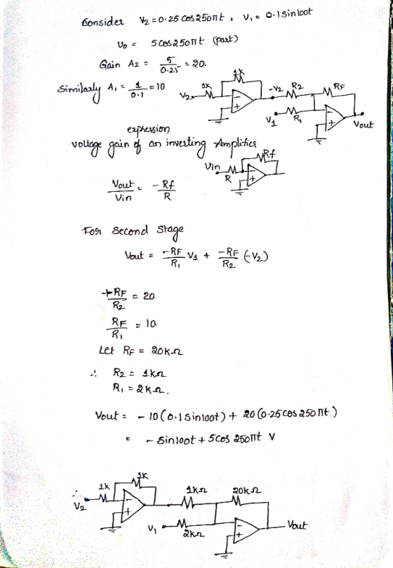 o, isin loot v- ½:0.25 cos 250nt , consider 80. ain A2 - 5 RF UD Vin On Secend Sta RF 20 1k Vout akn