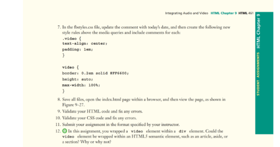 Integrating Audio and Video HTML Chapter 9 HTML 461 7. In the fbstyles.css file, update the comment with todays date, and th