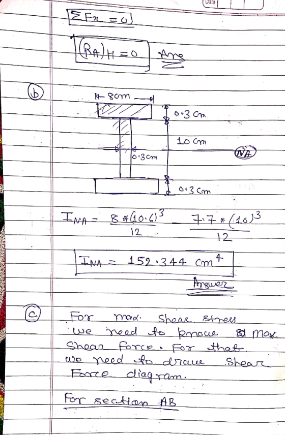 Er = 3 Cm Lo Cm MA80.)3 12 12 4 INA 152 344 Cm mad Shear Stess For max we For tha£ Shean need fodiuw Faare diaq Shear For sec