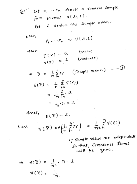 let x, - - - *n «lenote a sanclom Sample let * denloes he Sample meom -then V(X) Sample m<a*m Hente, ,; Sample value ase inde