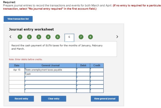Required Prepare journal entries to record the transactions and events for both March and April. (If no entry is required for
