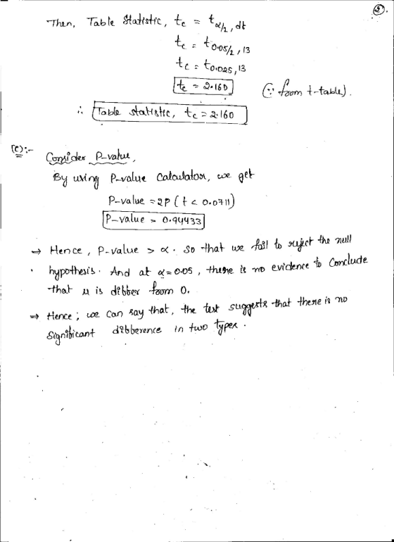003,,13 9.16D C) By u P-valu Caloullon, get P-value 2P ( t < o.07 11 P-value - 0.qyy33 at ve , P- Value > en ce Onlude hypoth