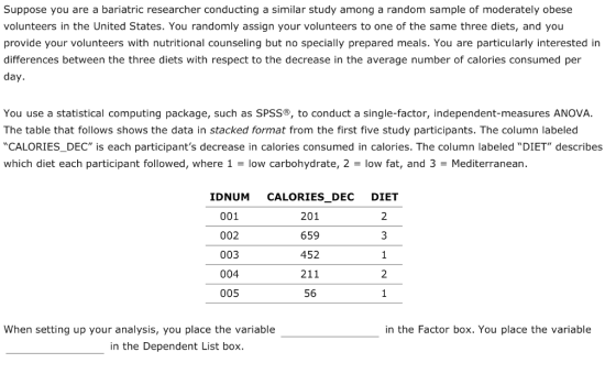 Suppose you are a bariatric researcher conducting a similar study among a random sample of moderately obese volunteers in the