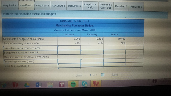 Required 1 Requfred 2 Required 3 Required 4 Required 5Required Required Required 7 Required s CcCash Bud Required 7 Required