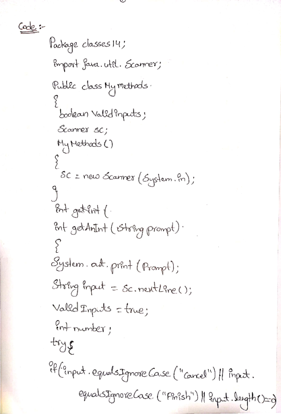 Code e classes lu Public class Hy methods boolean Valdinputs Scanres sc; Sig pat Se.matne) n number e Lase Ih