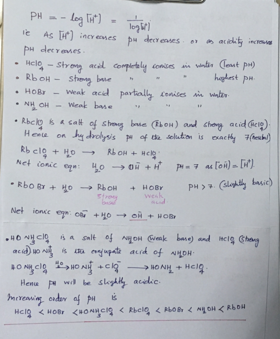 log tt) le As H incy eases H deceases oacidhity increase dec γ enes . 4 . HoBr Weak acid partially tonises m waton 。NHOH_ Wea