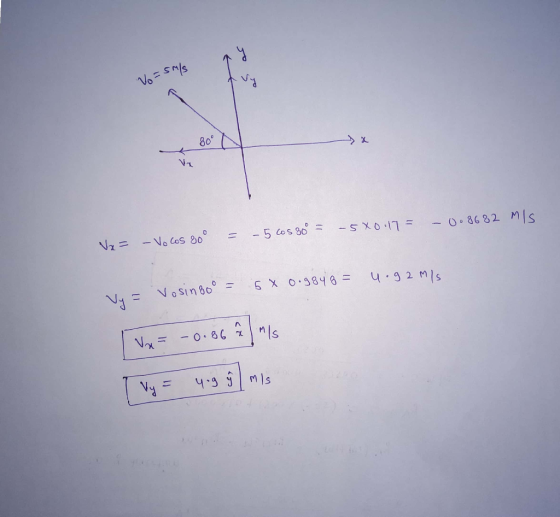 Vo=Sms 80 - 5 cos 80 D - s XO.17= O. 8682 M S - Vo Cos 80 4.92 M1s 5 ×0.9846三 ls -O 86 R