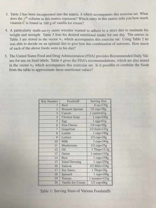 3. Table 2 has been incorporated into the matrix A which accompanies this exercise set. What does the jth column in this matr