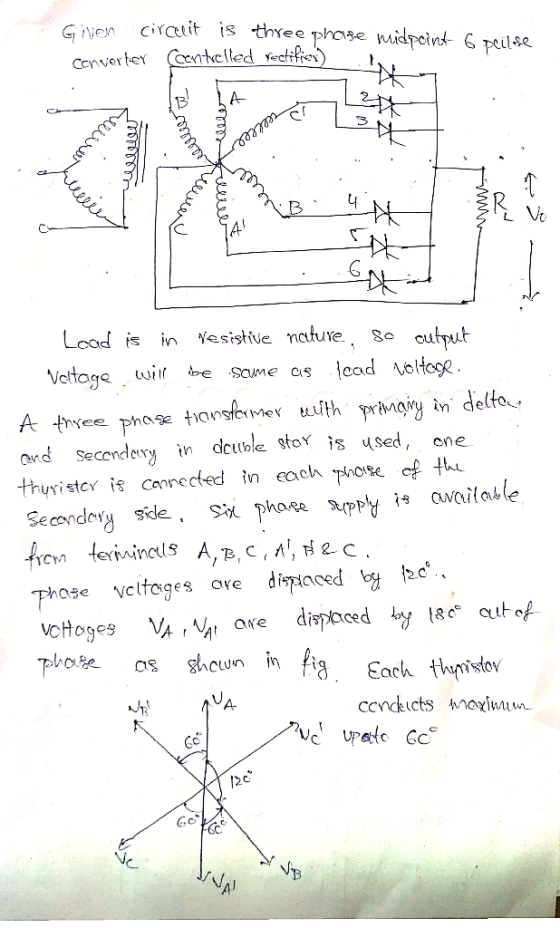 ciauit is three phase midpoint 6 peilse GiNen Ccnverter ntelled ectifie) لنلکچ Yesistive natuYe. Lcad is in cutput \cad velto