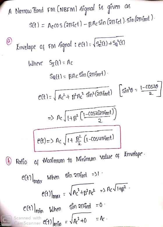Acos@t) 2. Rrfio a Waximum to Mnimum value o Envelope ectmn When SnAo Scanned with CamScanner