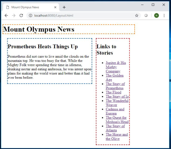 D Mount Olympus News С localhost:8080/Layout.html Mount Olympus News Prometheus Heats Things Up ; Links to Stories Prometheus