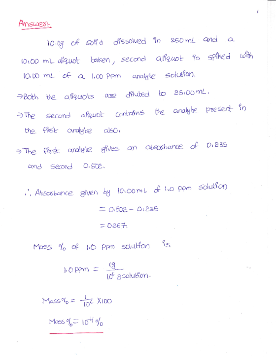 Ansces 010f sofd dissolved n 260 mL and a lo.oo mL of a .0o Ppm aalte soluon, Both te afguots are dated to 25:00 mL. the seco