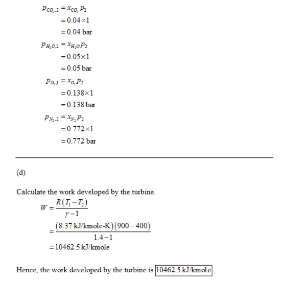 0.04x1 0.04 bar -0.05x1 - 0.05 bar Poi -XP: -0.138x1 -0.138 bar 0.772x1 0.772 bar Calculate the work developed by the turbine