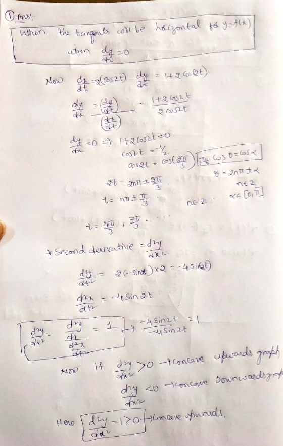 When haiyontal yt) toqnts t cor be uthen Noo dt (+2Caszt 2 COS2T dy Cosht est Cosat t- miltM nez E ne z Second dleriVative dy