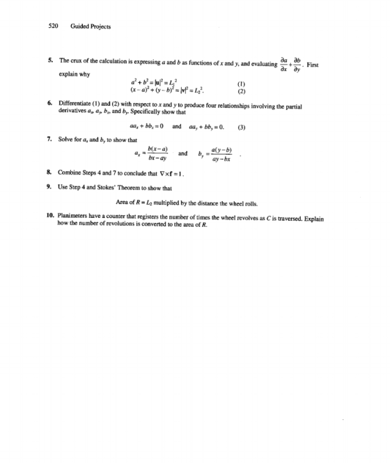 Guided Projects 520 db First dy da The crux of the calculation is expressing a and b as functions of x and y, and evaluating