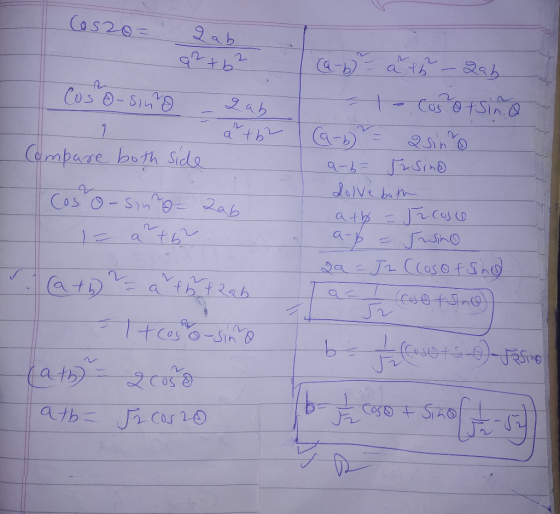 Cos20 9ab $26 at +b Cas fSin ab CosO-Si 7 sine Compare both Side Cos O ath JCosofsh eastSine atht2aん ath +S9)-JS b (atわ CastS