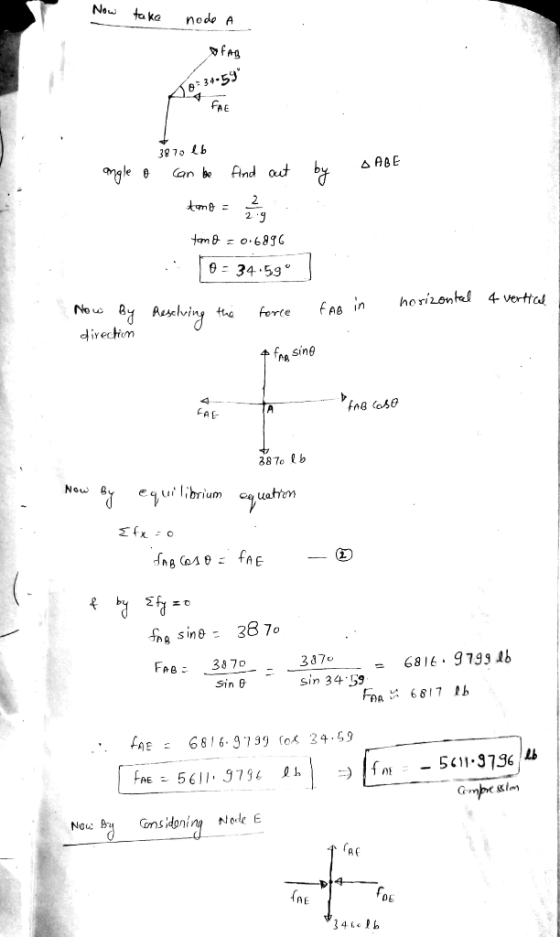 Nw taka node A 34-59 AE 387o Lb 2. θ : 34, 59 rre sin MA 387o lb Now 0 fng sine- 387o G681E. 9799 b 3873d7 sin 34 59 F sin θ
