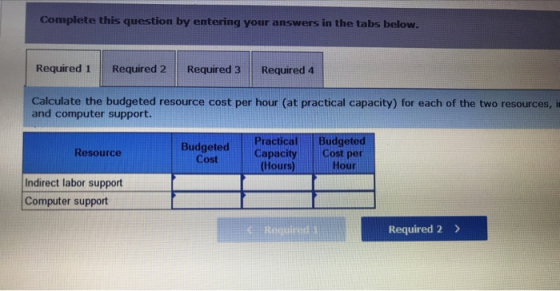 Complete this question by entering your answers in the tabs below Required 1 Required 2 Required 3 Required4 Calculate the bu