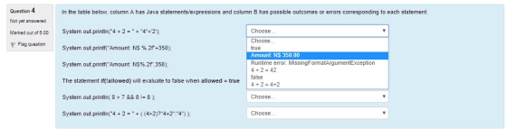 tif Question 4 Not yet answered Marked out of 8 00 In the table below, column A has Java statements/expressions and column B