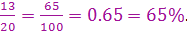 13-65 = 0.65-65%. 20 100