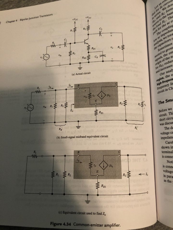 to g CE (a) Actual circuit RE1 circuit. short circu was discus The do voltage ca (b) Small-signal midband equivalent circuit