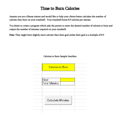 Time to Burn Calories Assume you are afiness trainer and would lhke to help your clients better calculate the number of calor