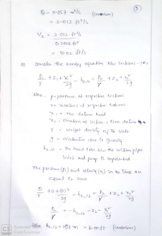 2.012 ft V2-012 t 0- 2006 ft 10.02. ft/s a) Coda the e つし,12. - 29 The datum head cgual to ar O +0+0) V. 2J Scanned this h,