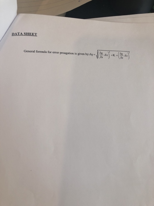 DATA SHEET General formula fr error proagation is given by:δ9 -5x) +K +( .82