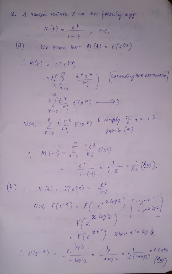 erewfag mat 10. A ramdem rariale X he Mft) Cay We Kn tha M (4) ETet) apanding them eN N 2 (+) - (KL3 0-22 (>X23 pnt in () Now