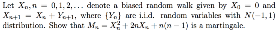 Let Xn, n-0, 1, 2, denote a biased random walk given by X0 0 and Xn+1 = Xn+Yn+1, where {Yn} are i.i.d. random variables with