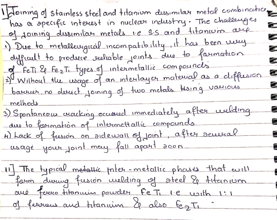 doining o stainless steel and trtanium dusimilar metal combinatio has chaienges S.S_and ttaniuro ae apecific intesost in nucl