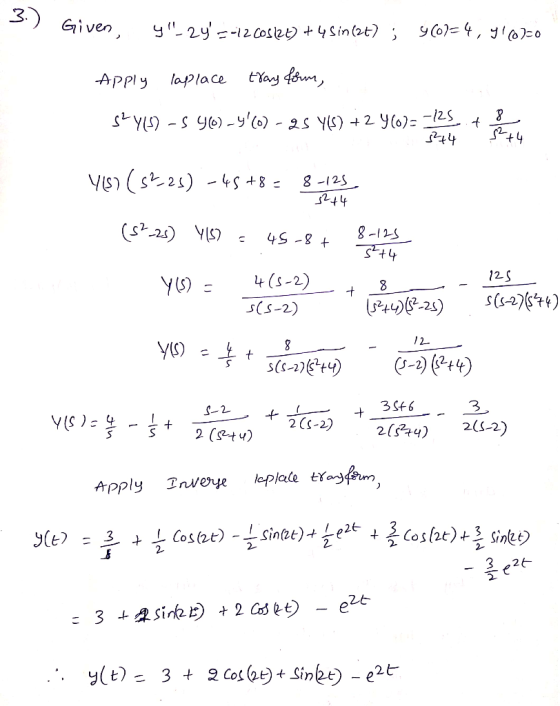 APply laplace tYa o -12S 244 9-1 2.5 12s sCS-2) 1 2 2 (S-2) 22(S 2-2) 5 S2 (sy)
