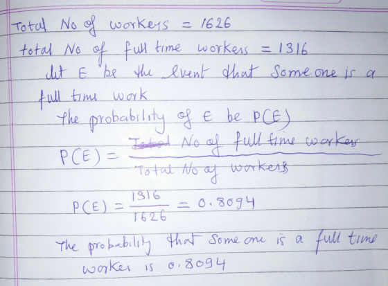 total No outme workess131A tull tme wark Cbit No a worke 1316 0.8094 The propabTA)- ha Someone is a All time