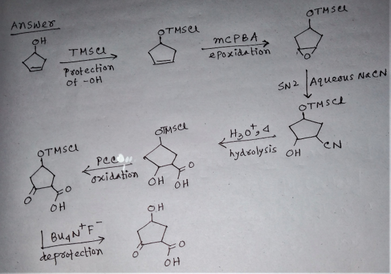 o H mePBA epoxidation Psotection ot -oH SN2 Aquesus NaCN OTMSC 3 Pea sxidation hydolysisoH O H ナー Bu N F ection depoodection