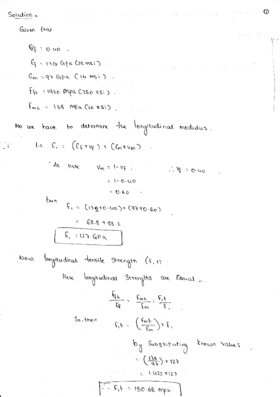 Soluticn,. Given tha No oe have o detc,mire ngitudinal modulus As Hu 60 68.8体S8。2 oongu dinal tensile Strength (F.» He ongit