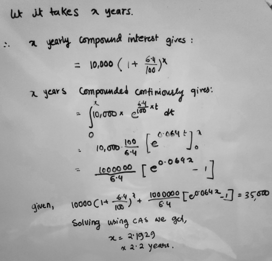 ut it takes a ears. yay Compon inte gives 10,000 ( l+ ) (o0 χ year s Compounded Confinį ouiLygiw. 太 0.06 6.4 Soluing whinCAS