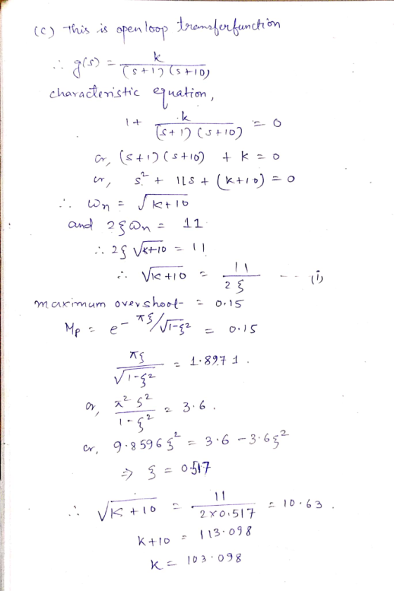open loop tremafenfumchn (C) This is charactenistic euation Cr(S 5t10) k o and 11 23n 25 V1o=U VieIO . 2 marmmum ovevshoot O