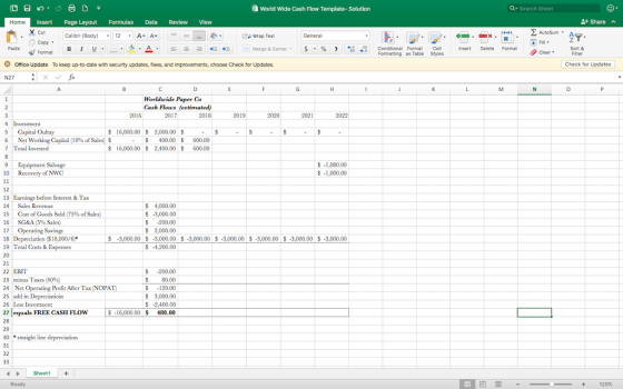 World Wide Cash Flow Template- Solution QSearch Sheet tShare View Home Insert Page Layout Formulas Data Review X Cut AutoSum