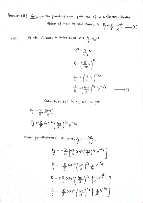 Ansuur (5) Given.. The ravita tional poHnHal 따 a unit mn-dinsify 5 R 3 3 13 文( ) 5 R 5 3 5
