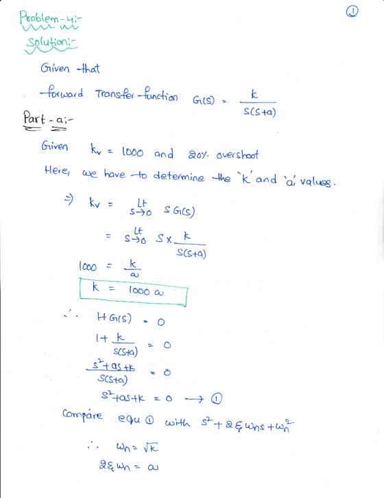 oblem Solution- Given that d Trans war SCS+a) art-a; Griven k, - looo and Qoy. overshoof Here, we have to determine -4e、k and