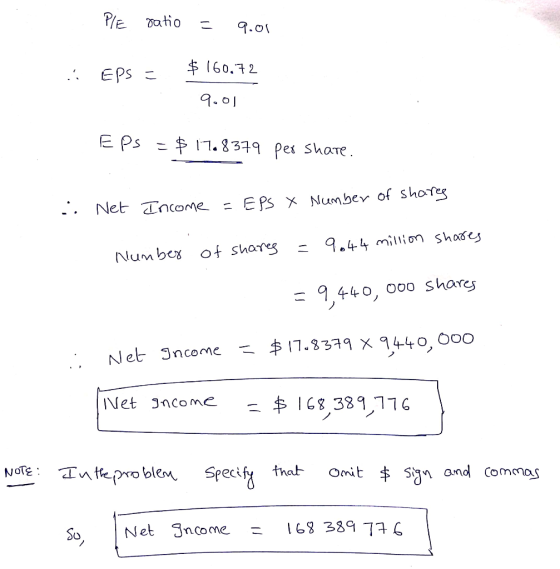 キ160.72 a. o EPs 1.1.8379 peš ShaTe Numbex ot shars - 944 million shase, 9449, ooo shares Net Income-ギ17.8379 X 9440,000 Vet
