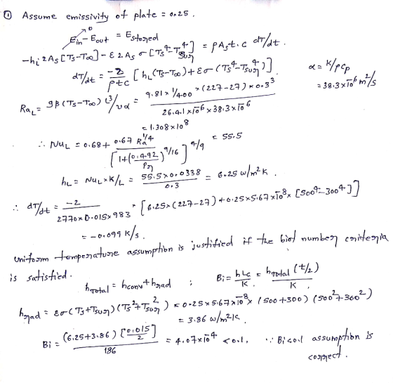 O Assume emissivity of plate 2s ssume emissivity t OU clT at ud 6x38:3Mãç 26.41 x 8 1.308x,o 1+/014-92V 2. is satisfied (6.25